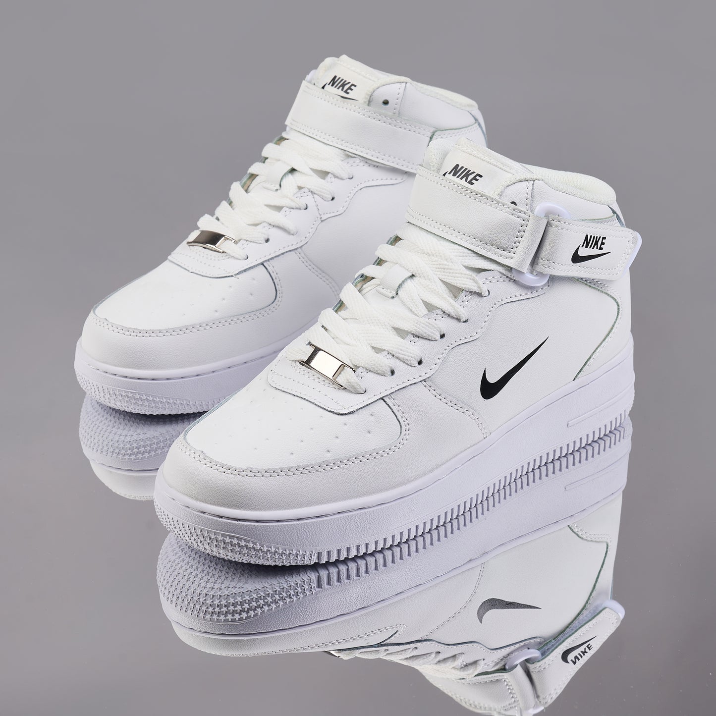 Ghete AF1, Piele Naturala, Alb