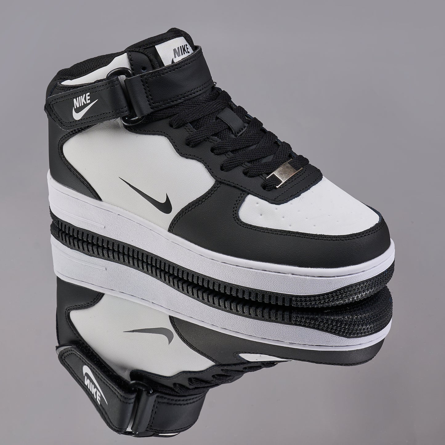 Ghete AF1, Piele Naturala, Negru/Alb