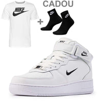 Ghete AF1 din Piele Naturala, Alb