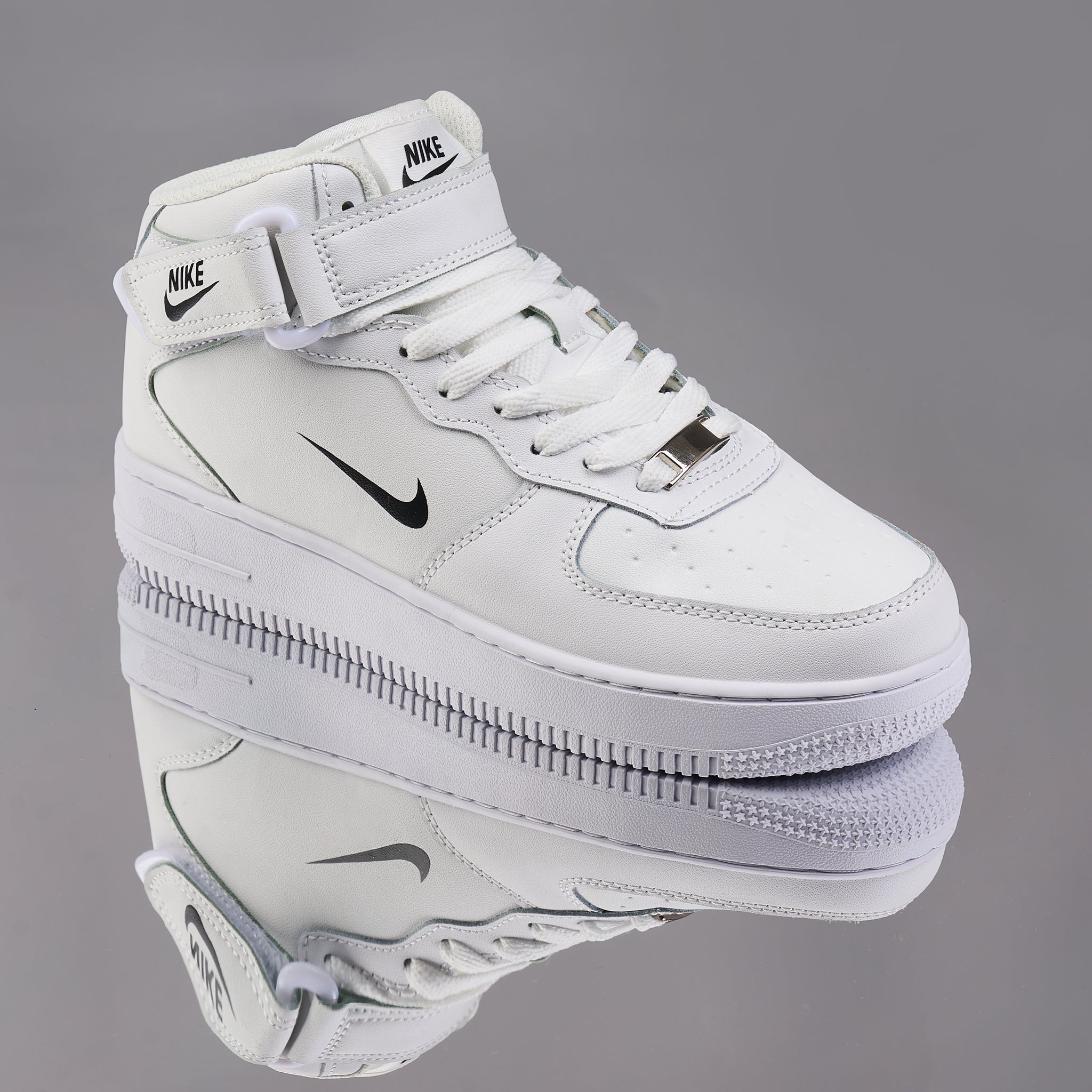 Ghete AF1, Piele Naturala, Alb