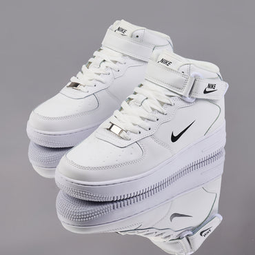 Ghete AF1, Piele Naturala, Alb