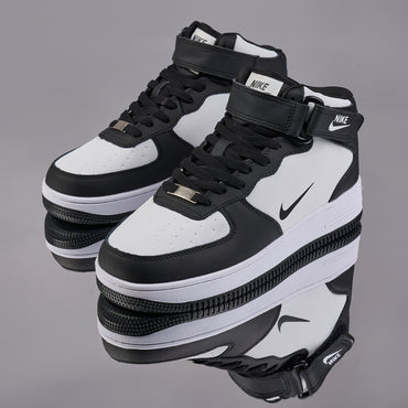 Ghete AF1, Piele Naturala, Negru/Alb
