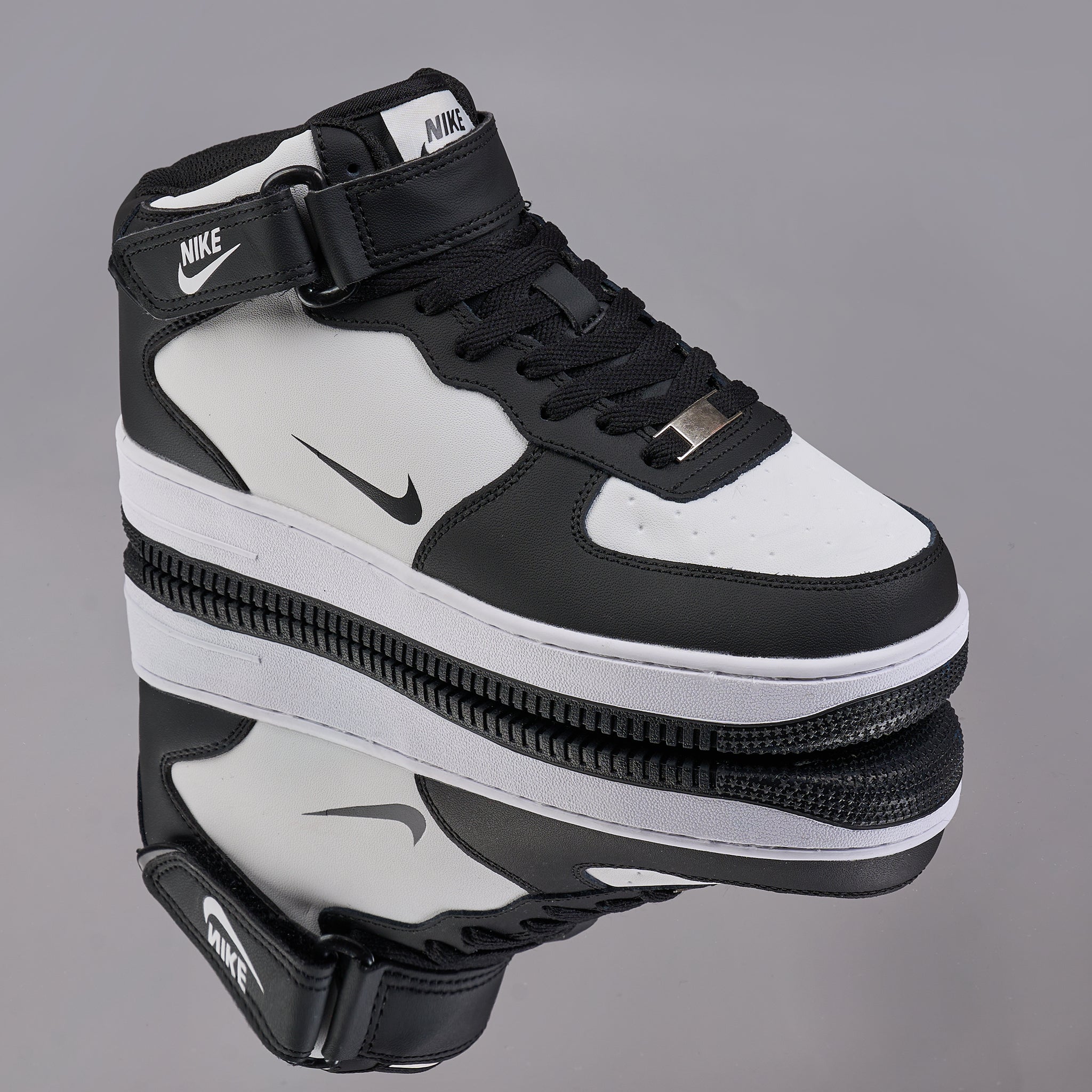 Ghete AF1, Piele Naturala, Negru/Alb